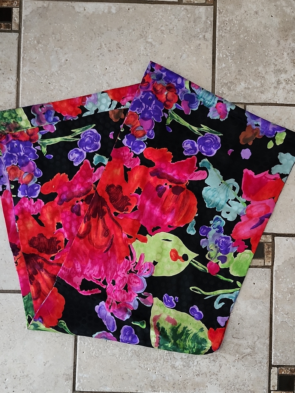 Vtg Cynthia Espy Bold Floral Silk Scarf In Black With Vibrant Colors